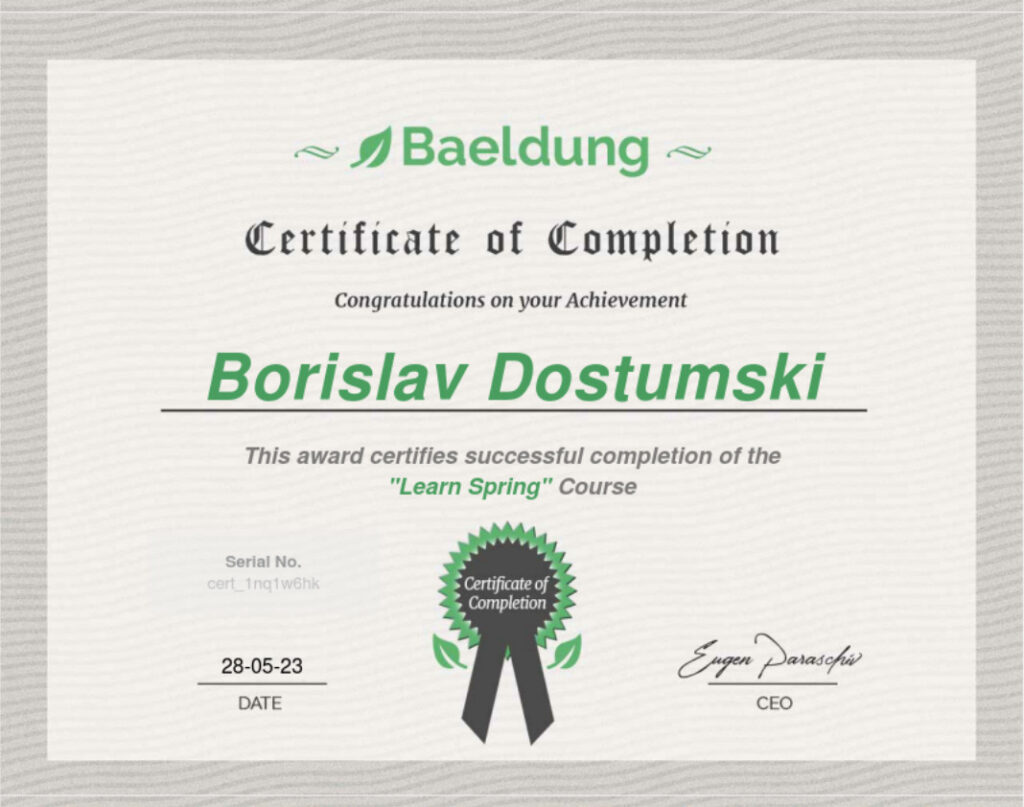 Learn Spring | Borislav Dostumski